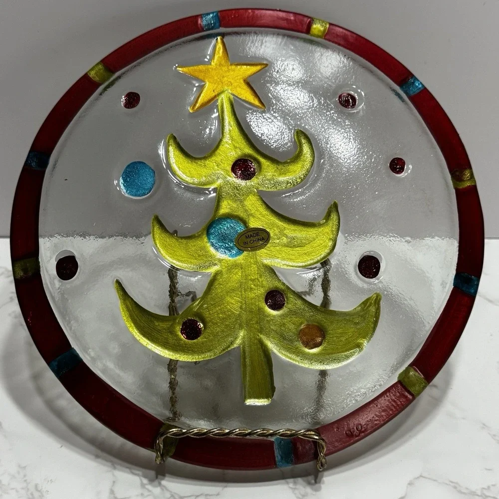 Lori Siebert Merry Christmas Tree Clear Embossed Hand Painted 8